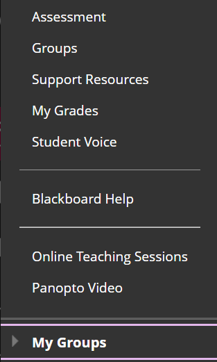 Groups on a Blackboard site menu